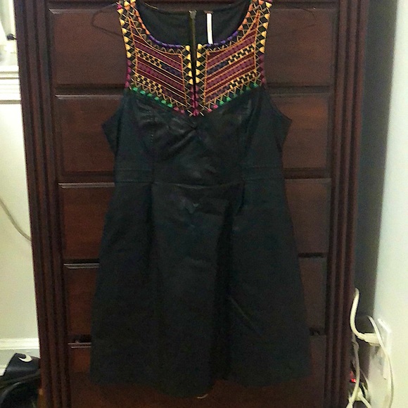 Free People vegan leather embroidered mini dress - Picture 2 of 7